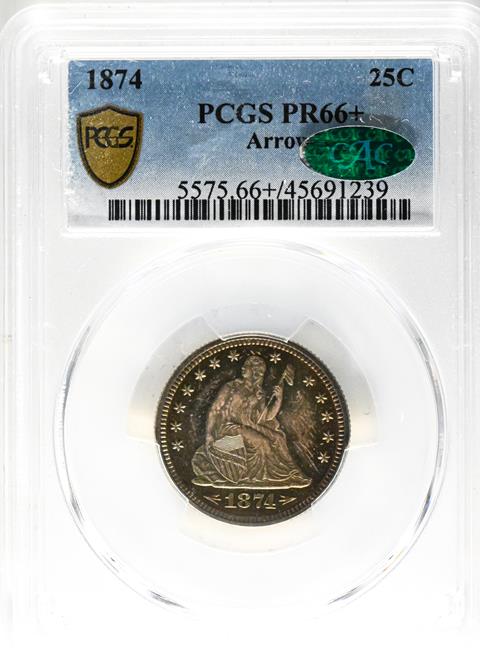 Picture of 1874 LIBERTY SEATED 25C, ARROWS PR66+ 