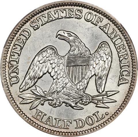 Picture of 1847/6 LIBERTY SEATED 50C, NO MOTTO MS62 