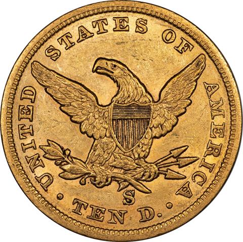 Picture of 1860-S LIBERTY HEAD $10 AU55 