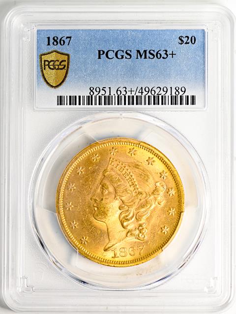 Picture of 1867 LIBERTY HEAD $20 MS63+ 
