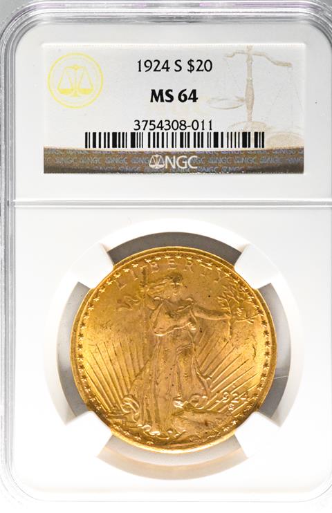 Picture of 1924-S ST. GAUDENS $20 MS64 