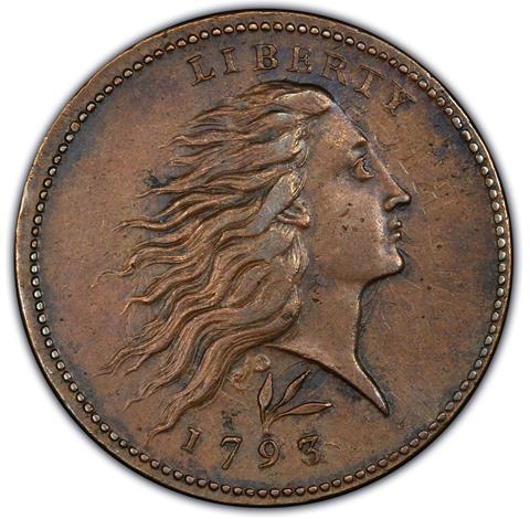 Picture of 1793 WREATH 1C, LETTERED EDGE AU55 Brown