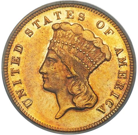 Picture of 1873 INDIAN PRINCESS $3, CLOSED 3 AU58 