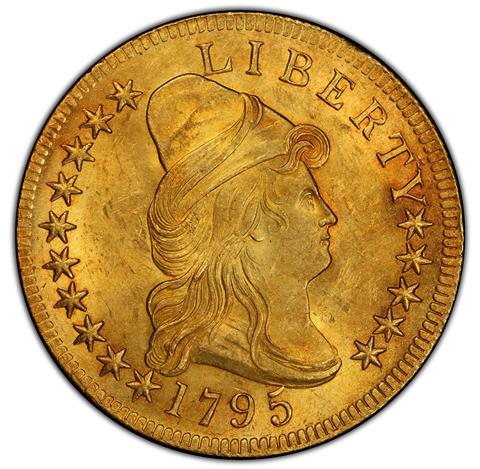Picture of 1795 DRAPED BUST $10, 13 LEAVES, SMALL EAGLE MS64+ 