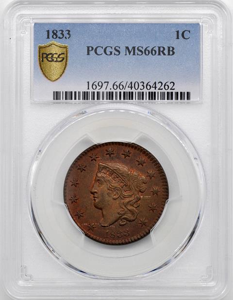 Picture of 1833 CORONET HEAD 1C MS66 Red Brown