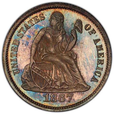 Picture of 1867 LIBERTY SEATED 10C MS66+  Picture of 1867 LIBERTY SEATED 10C MS66+