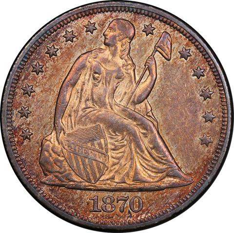 Picture of 1870-CC LIBERTY SEATED S$1, MOTTO MS62 