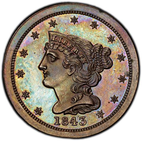 Picture of 1843 BRAIDED HAIR 1/2C, RESTRIKE PR65 Brown