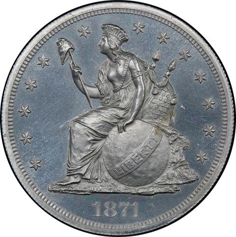 Picture of 1871 LONGACRE $1 J-1149, SILVER PR66 Cameo