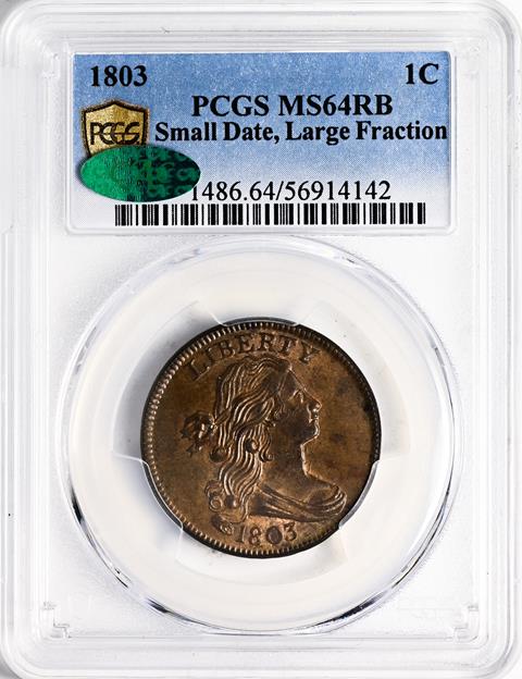 Picture of 1803 DRAPED BUST 1C, SMALL DATE, LG FRAC MS64 Red Brown