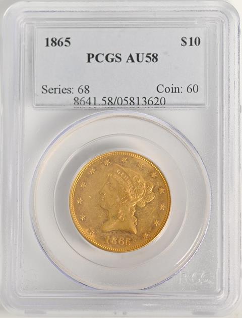 Picture of 1865 LIBERTY HEAD $10 AU58 