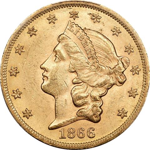 Picture of 1866 LIBERTY HEAD $20, MOTTO MS62 