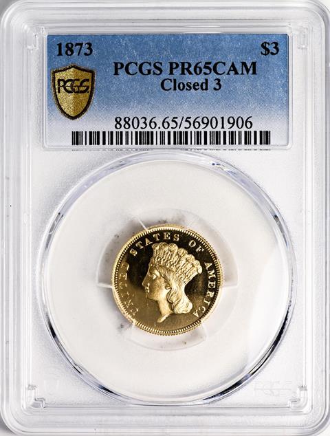 Picture of 1873 INDIAN PRINCESS $3, CLOSED 3 PR65 Cameo