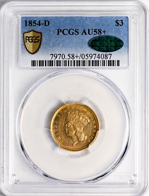 Picture of 1854-D INDIAN PRINCESS $3 58+ 