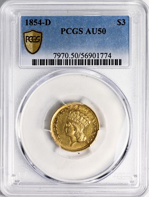 Picture of 1854-D INDIAN PRINCESS $3 AU50 