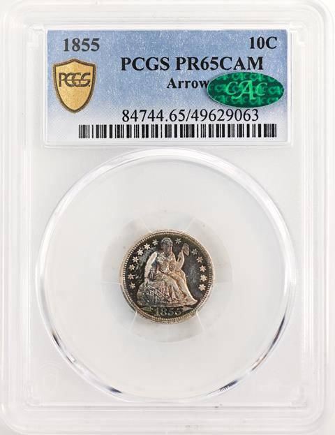 Picture of 1855 LIBERTY SEATED 10C, ARROWS PR65 Cameo