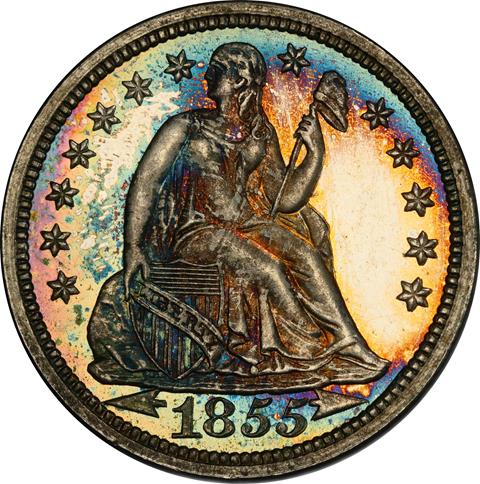 1855 LIBERTY SEATED 10C