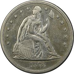 Picture of 1873-CC LIBERTY SEATED S$1, SEATED AU55 