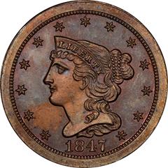 Picture of 1847 BRAIDED HAIR 1/2C, RESTRIKE PR65 Brown