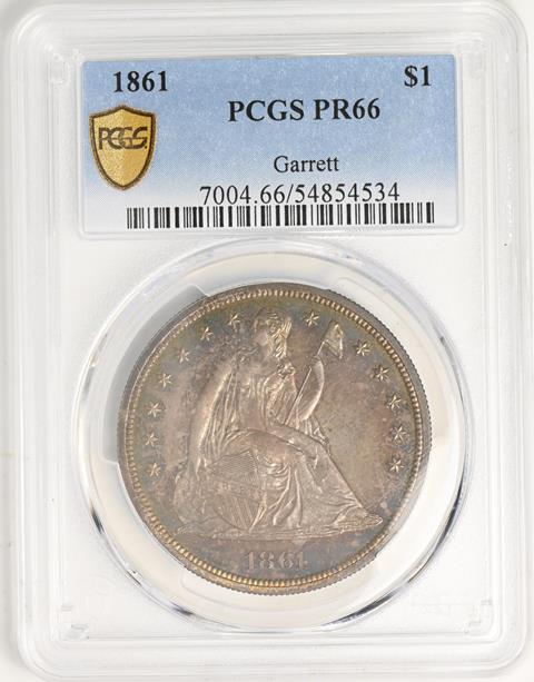 Picture of 1861 LIBERTY SEATED S$1, NO MOTTO PR66 