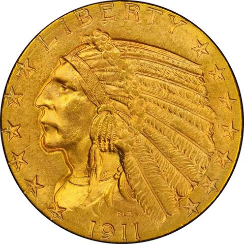 1911-D INDIAN HEAD $5
