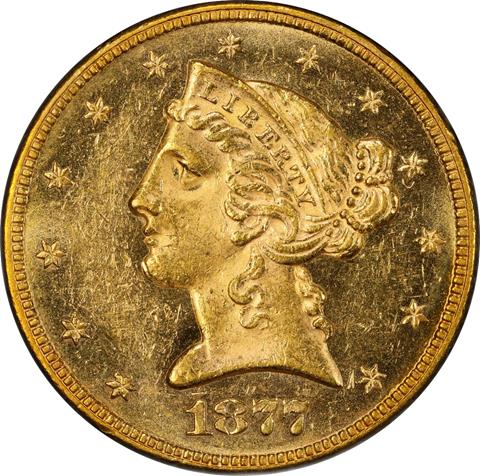 Picture of 1877 LIBERTY $5 MS62 Proof Like Picture of 1877 LIBERTY $5 MS62 Proof Like