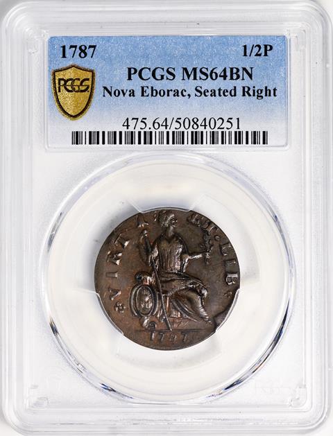 Picture of 1787 NOVA EBOR, SEATED RT COPPER MS64 Brown