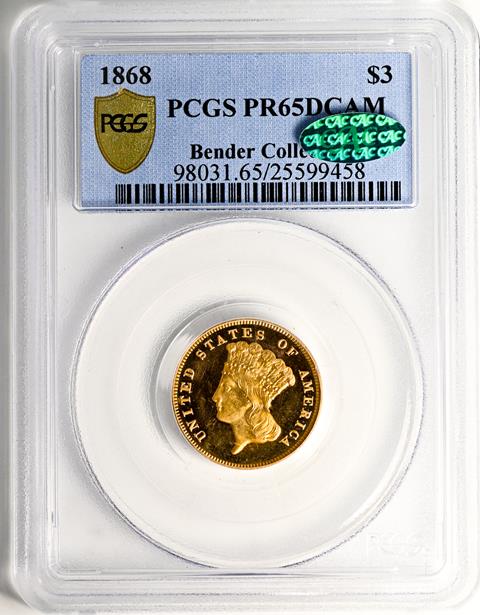 Picture of 1868 INDIAN PRINCESS $3 PR65 Deep Cameo