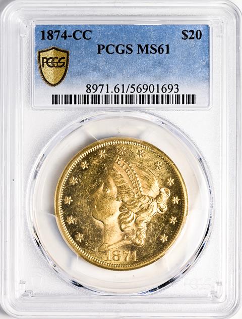 Picture of 1874-CC LIBERTY HEAD $20 MS61 