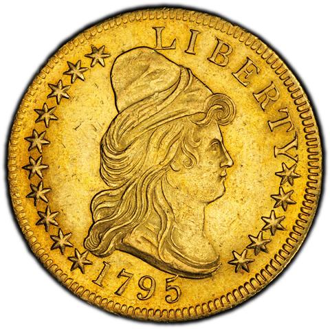 Picture of 1795 DRAPED BUST $10, 13 LEAVES, SMALL EAGLE AU55+ 