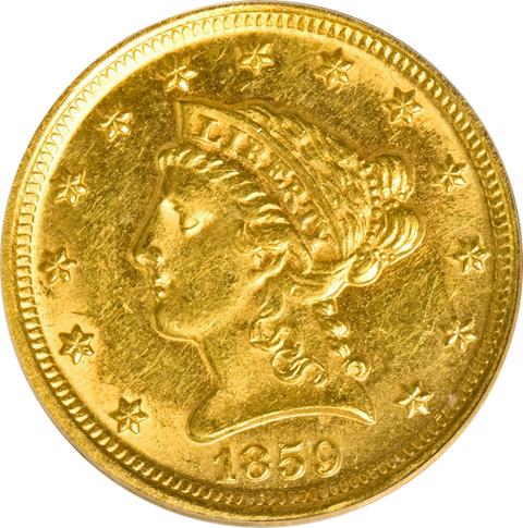 Picture of 1859-D LIBERTY HEAD $2.5 MS62  Picture of 1859-D LIBERTY HEAD $2.5 MS62
