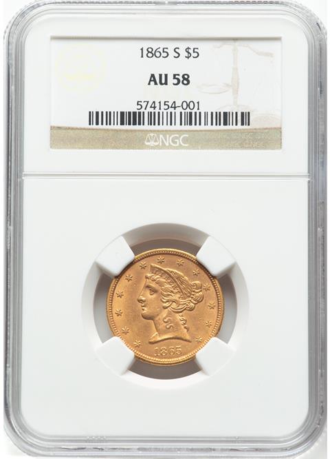 Picture of 1865-S LIBERTY $5 AU58 