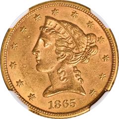 Picture of 1865-S LIBERTY $5 AU58 