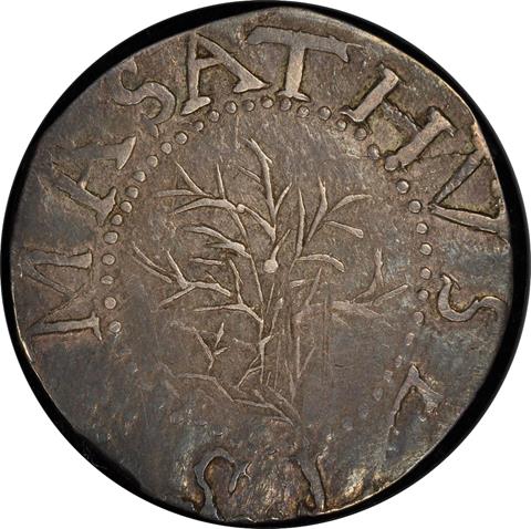 Picture of 1652 OAK TREE 6 PENCE, 'IN' ON REVERSE AU55  Picture of 1652 OAK TREE 6 PENCE, 'IN' ON REVERSE AU55