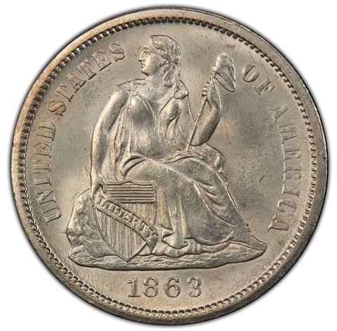 Picture of 1863-S LIBERTY SEATED 10C MS65 