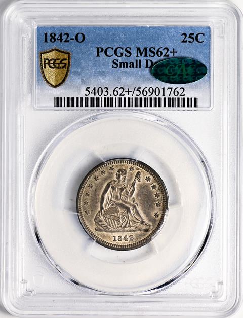 Picture of 1842-O LIBERTY SEATED 25C, SMALL DATE MS62+ 