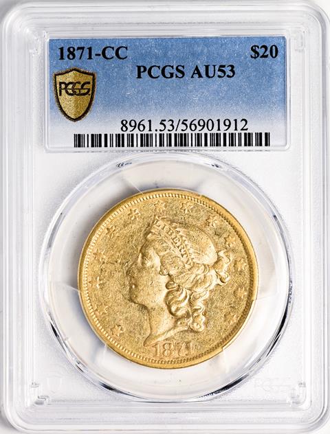 Picture of 1871-CC LIBERTY HEAD $20 AU53 