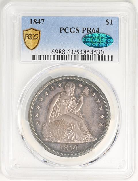 Picture of 1847 LIBERTY SEATED S$1, NO MOTTO PR64 