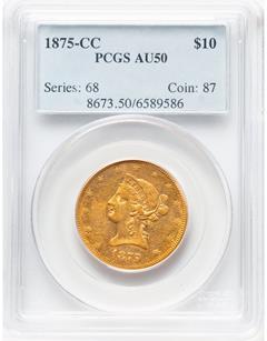 1875-CC LIBERTY HEAD $10 PCGS AU50