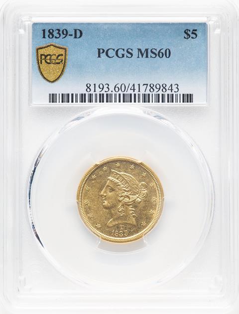 Picture of 1839-D LIBERTY $5 MS60 