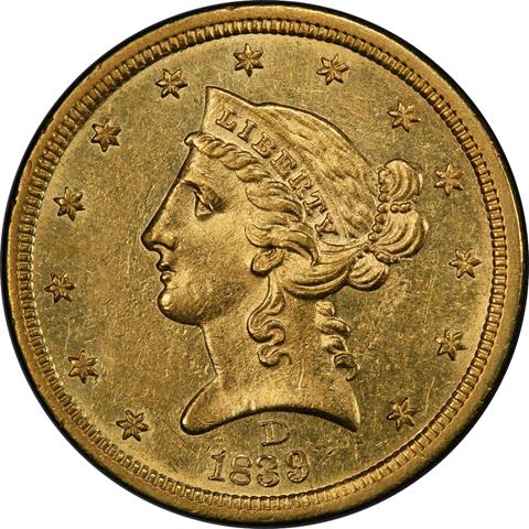 Picture of 1839-D LIBERTY $5 MS60  Picture of 1839-D LIBERTY $5 MS60