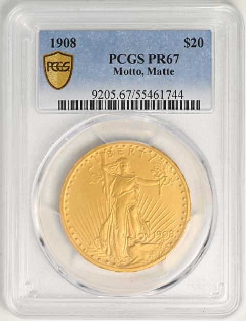 Picture of 1908 ST. GAUDENS $20, MOTTO PR67 