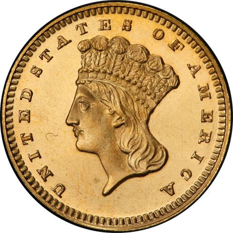 Picture of 1866 GOLD G$1, TYPE 3 PR66 Cameo Picture of 1866 GOLD G$1, TYPE 3 PR66 Cameo
