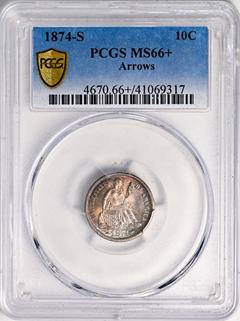 1874-S LIBERTY SEATED 10C PCGS MS66+