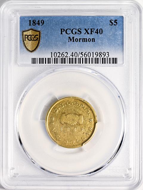 Picture of 1849 MORMON GOLD (UTAH) $5, MORMON AU40 