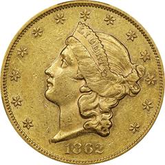 Picture of 1862 LIBERTY HEAD $20 AU55 