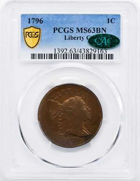 Picture of 1796 FLOWING HAIR LARGE 1C, LIBERTY CAP MS63 Brown