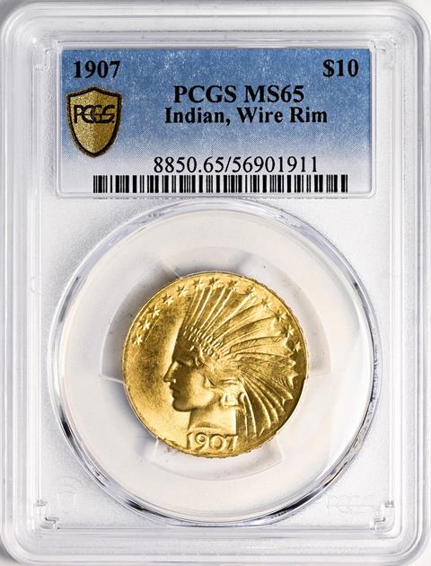 Picture of 1907 INDIAN $10, WIRE EDGE MS65 