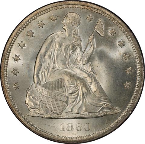 Picture of 1860-O LIBERTY SEATED S$1, NO MOTTO MS65  Picture of 1860-O LIBERTY SEATED S$1, NO MOTTO MS65