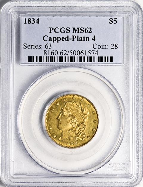 Picture of 1834 CAPPED BUST $5, CAPPED-PLAIN 4 MS62 